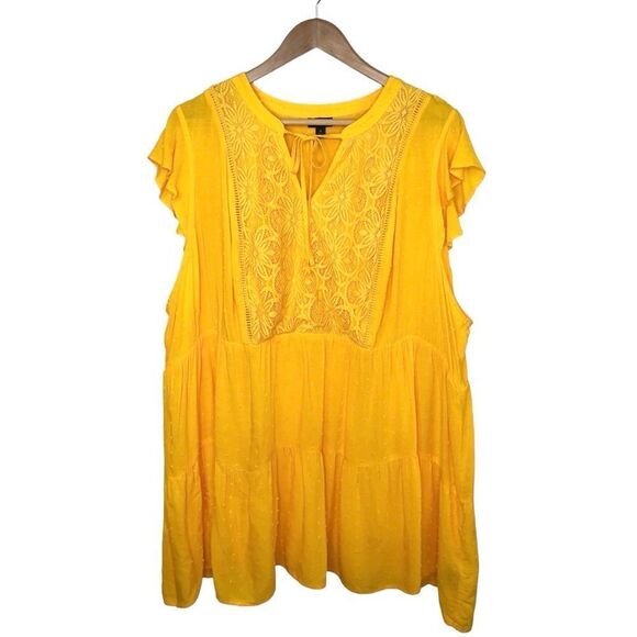 Torrid Women’s Yellow Cap Sleeve Swiss Dot Crochet Inset Tie-Front Top Size 4X - Picture 5 of 13